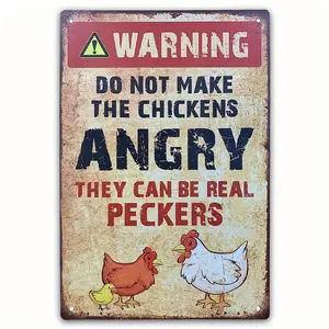 Metal Sign Chicken Coop Accessories Signs, Beware Of Chicken Sign Funny Ornament, Rustic Metal Outdoor, Farmhouse Vintage Decorations For Home 8"*12"