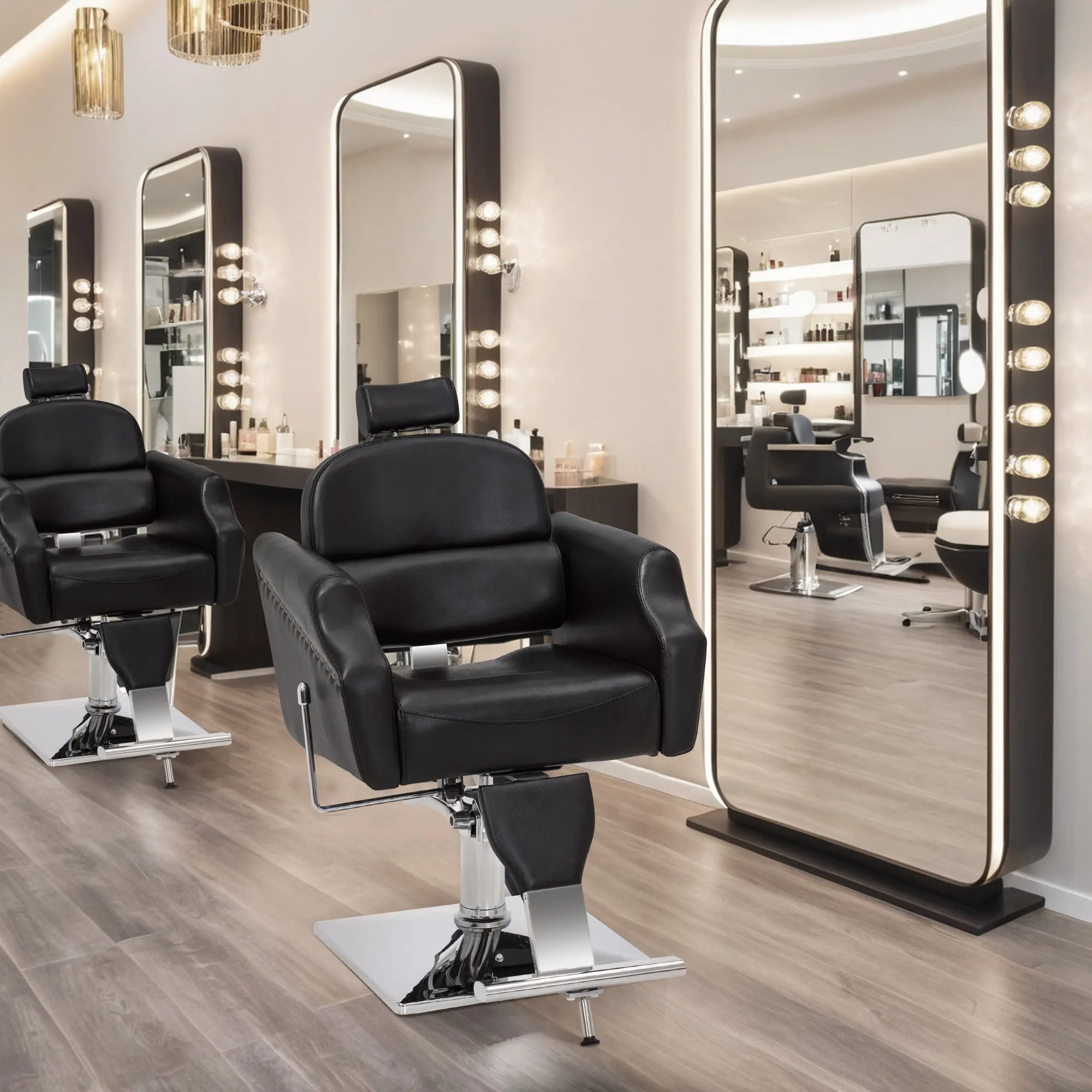 BarberPub Reclining Hydraulic Styling Chair, Heavy-Duty Barber & Salon Equipment with Adjustable Headrest for Stylists, 330 lbs Capacity, Barber Chair