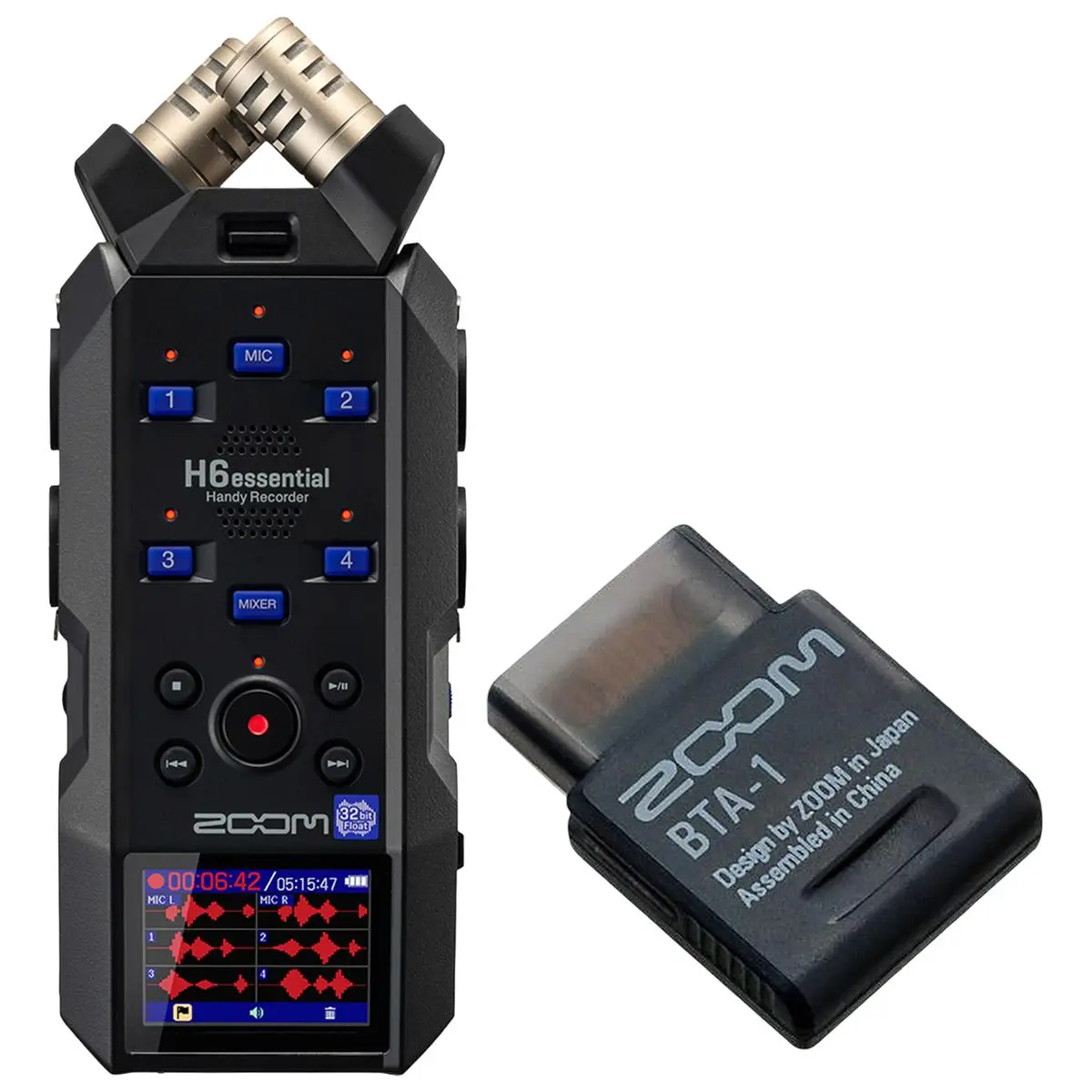 Zoom H6essential 6-Track 32-Bit Float Handy Recorder, Bundle with Bluetooth Adapter