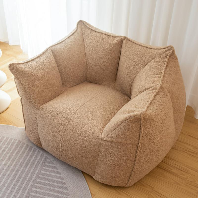 BEKRVIO Giant Bean Bag Chair Teddy Fleece Ergonomic Design Arm Rest for Adults Reading Cozy Sofa Single Seat Love Seat Options Brown Gray Pink White