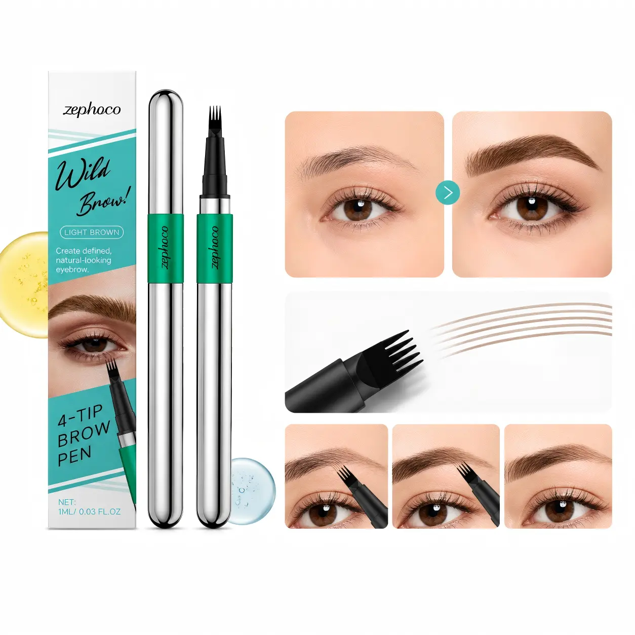 Waterproof & Sweatproof Microblading Eyebrow Pen - Long-Lasting Natural Look, Ultra-Fine 4-Split Brow Tip, Smooth & Durable, No Fading, Perfect for All Light Brown Brow Shades, Sleek Packaging, Premium Eyebrow Product, Eyebrow Makeup Cosmetics