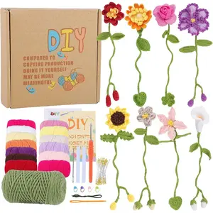 8 Pcs Crochet Flower Bookmarks, Handmade Floral Bookmark Knitting Kit with English Instructions Hook Yarn for Easter Decorations Gifts Book Lovers