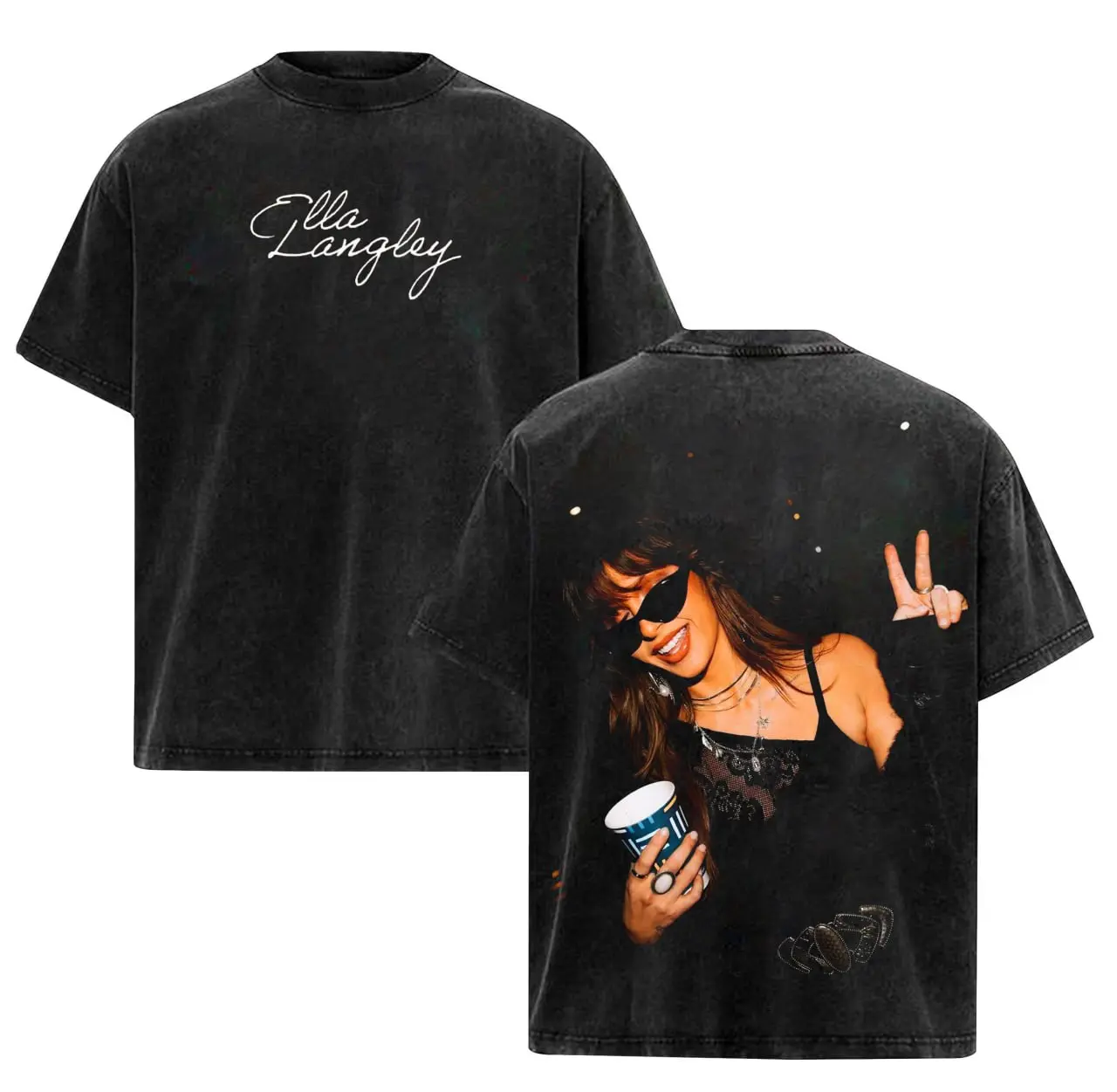 Ella Langley Graphic T-Shirt - Vintage Washed Black Oversized Tee, Retro Country Music Lifestyle Shirt, Heavyweight Cotton Streetwear, Urban Aesthetic Party Vibe Top, Premium Daily Fashion