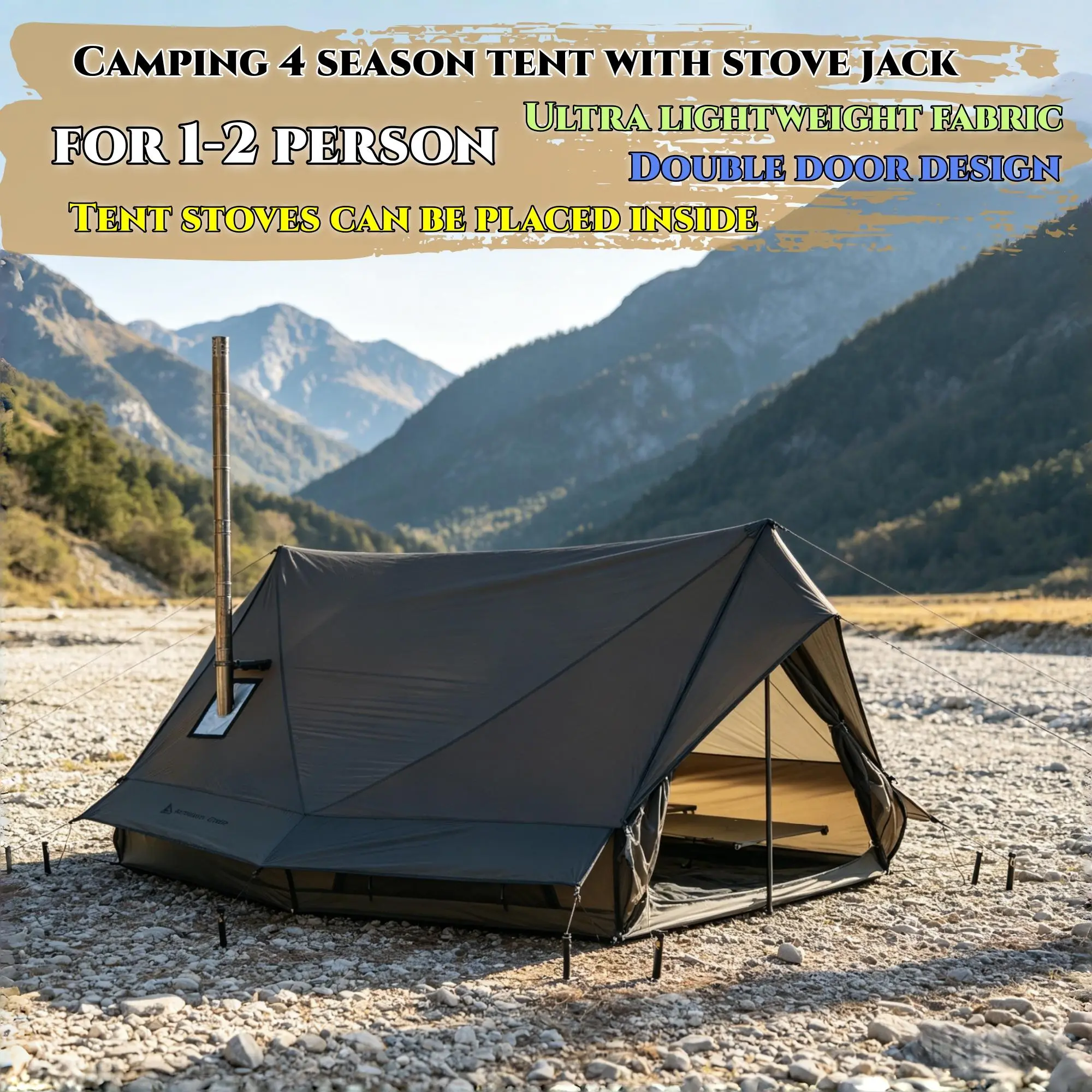 Camping Hot Tent with Stove Jack Camping Tent Winter Tent 4 Season Tent 1-2 Person for Backpacking Camping Hiking Hunting Fishing Waterproof Windproof Lightweight 82 * 59 * 47
