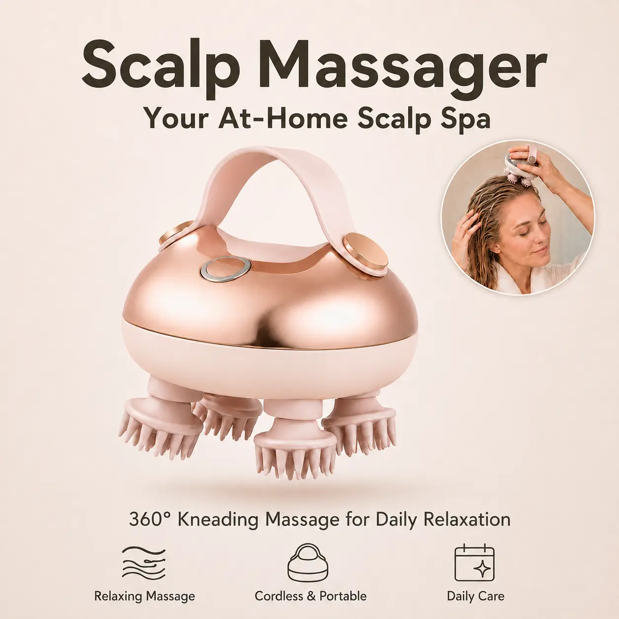 Electric Scalp Massager-with 8 Removable Massage Claws,IPX6 Waterproof Cordless Full Body Head Massager,Cat Dog Massage