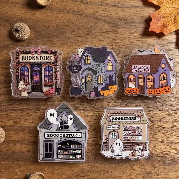 Spooky Bookstore Magnetic Phone Grip | Kindle Grip Collection, Haunted House Ghost Phone Holder Stand, Halloween Book Lover Gift
