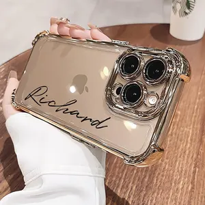 Customized Text Transparent Anti-Drop Mobile Phone Case with Reinforced 4 Corners for iPhone 11, 12, 13, 14, 15 Pro Max, 16 Pro Max