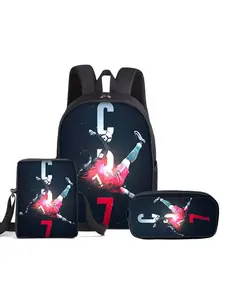 3pcs Soccer Backpack Set with Matching Lunch Bag & Pencil Case - 17-Inch Lightweight Durable Polyester Backpack, Multiple Compartments, Adjustable Straps for School, Sports, Travel - Ideal for Football Fans