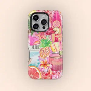 Coquette Beach Palm Tree Phone Case Summer Sea Beach Lovers Premium Film 2 in 1 Phone Case - Durable, Shock Absorbing and Stylish Protection - Compatible with iPhone 16, 15, 14, 13, 12, 11, Plus, Pro, Pro Max