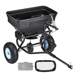 VEVOR Tow Behind Broadcast Spreader, 130LBS Capacity, Tow/Push Garden Spreader with 13 in Tires, 30 Adjustable Setting 9.8 ft Spreading Width, Lawn Spreaders for Seed, Fertilizer, Salt, Ice Melt
