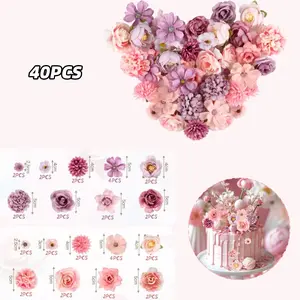40PCS Artificial Flowers Flower Heads, Silk Flowers for Crafts with 9 Styles, Artificial Mini Confetti Flowers, for Wedding Home DIY Crafts Scrapbooking Decorative Garden Decorations Fruit