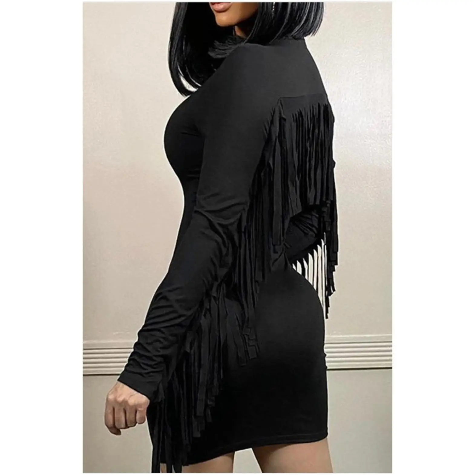 Rodeo Baddie Dress - Black Long Sleeve Round Neck Dress with Fringe Detail for Women - TikTok Shop Rodeo Baddie Dress - Black Long Sleeve Round Neck Dress with Fringe Detail for Women - TikTok Shop