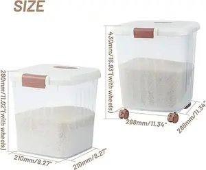 Airtight Flour Storage Bin Plastic Rice Storage Container Clear Cereal Grain Dry Food Storage Boxes with Wheels for Kitchen Pantry Countertop (20lbs&50lbs)
