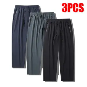 Men’s Plus Size 3-Pack Summer Ice Silk Cooling Stretch Sports Capri Pants — Lightweight, Comfortable, Quick-Dry, Breathable Fitness Training/Outdoor Casual