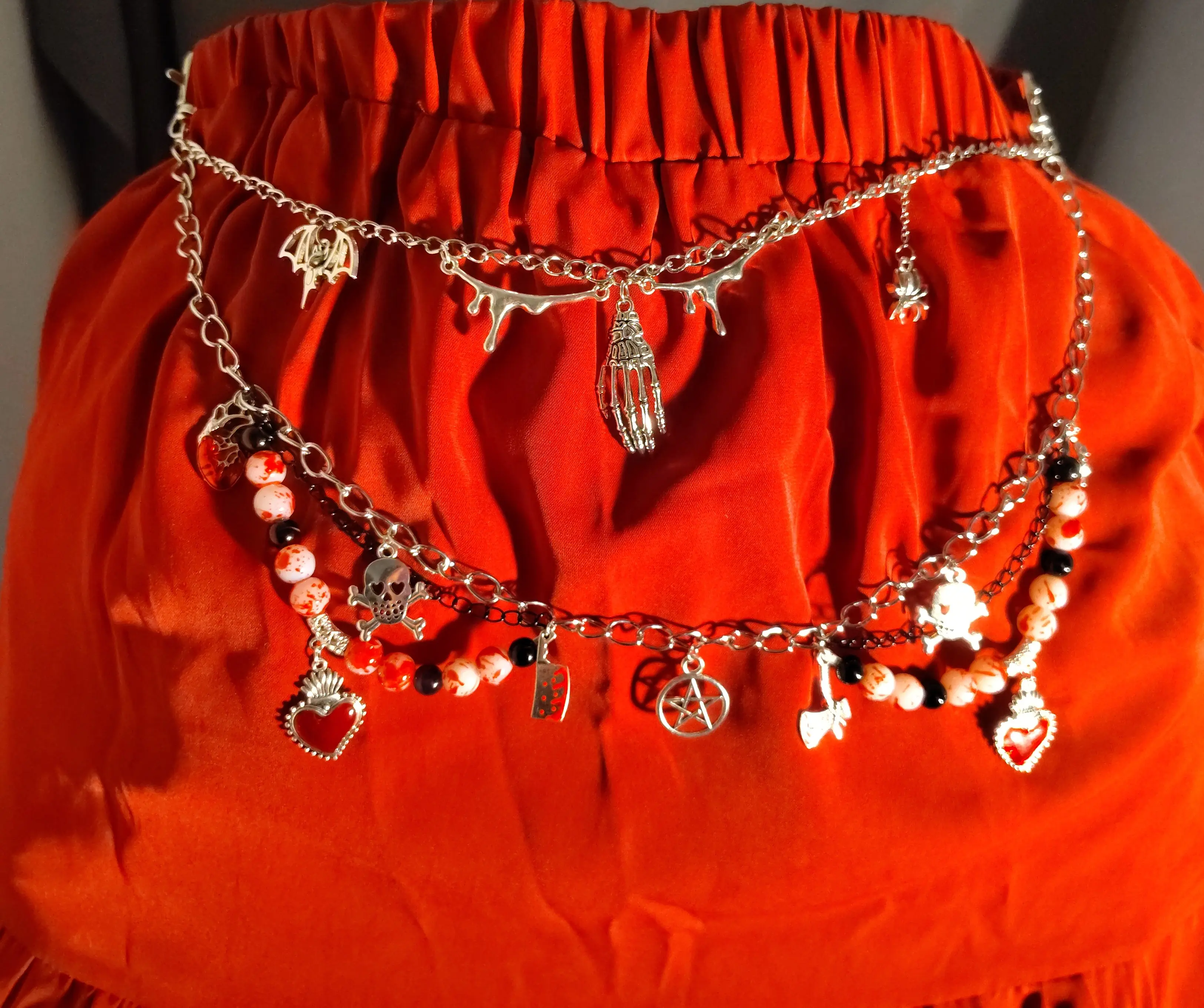 Women's Horror Charm Dual-Clasp Belt, Hip-Accent Pants Chain Fashion Accessory
