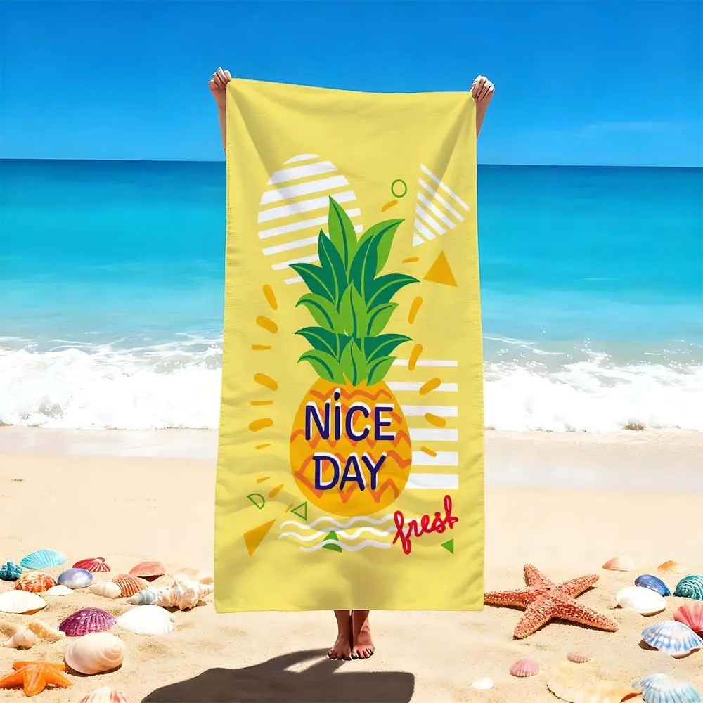 1 Pc Essential beach essentials: A yellow pineapple-print towel for your perfect pool moment, perfect for both beach and pool. The 'NICE DAY' pattern adds a fresh, vibrant touch, and its easy fold makes it portable for summer fun on the go.
