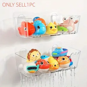 Transparent Bathtub Toy Storage Organizer with Drain Hole, Durable Plastic Bath Rack, Quick Dry and Easy Clean Shower Box, Wall Mounted Design, Bathroom Organizer, Playroom Kidsroom Organizer