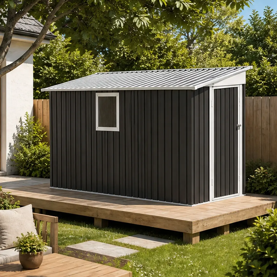 ARCH 4x9 FT Metal Garden Storage Shed with Hinged Door and Window, Grey Galvanized Steel Outdoor Tool Storage Shed, Sloped Roof for Water Runoff, Corrosion-Resistant, Secure Storage for Backyard, Patio, Lawn Equipment, Grey Color Options