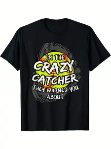 Women'S T-Shirt for Softball Enthusiasts Featuring Crazy Catcher Design, Suitable for Machine Washing, Providing Comfort Throughout The Year, Perfect for Labor Day
