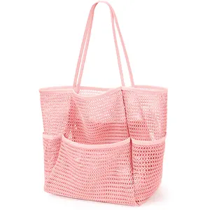 Upgraded Nylon Mesh Beach Tote Hobo Bag, Large Capacity Shoulder Handbag for Women Summer Pool Travel, Spacious Storage for Towels, Sunscreen, Swimwear & Daily Essentials，Beach bag
