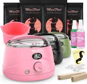 MaxFlat Wax Pot Hard Wax Kit for Hair Removal (14.1oz) with 20 Applicator Sticks - Full Body Waxing at Home - Silicone, Smooth Body Care Salon