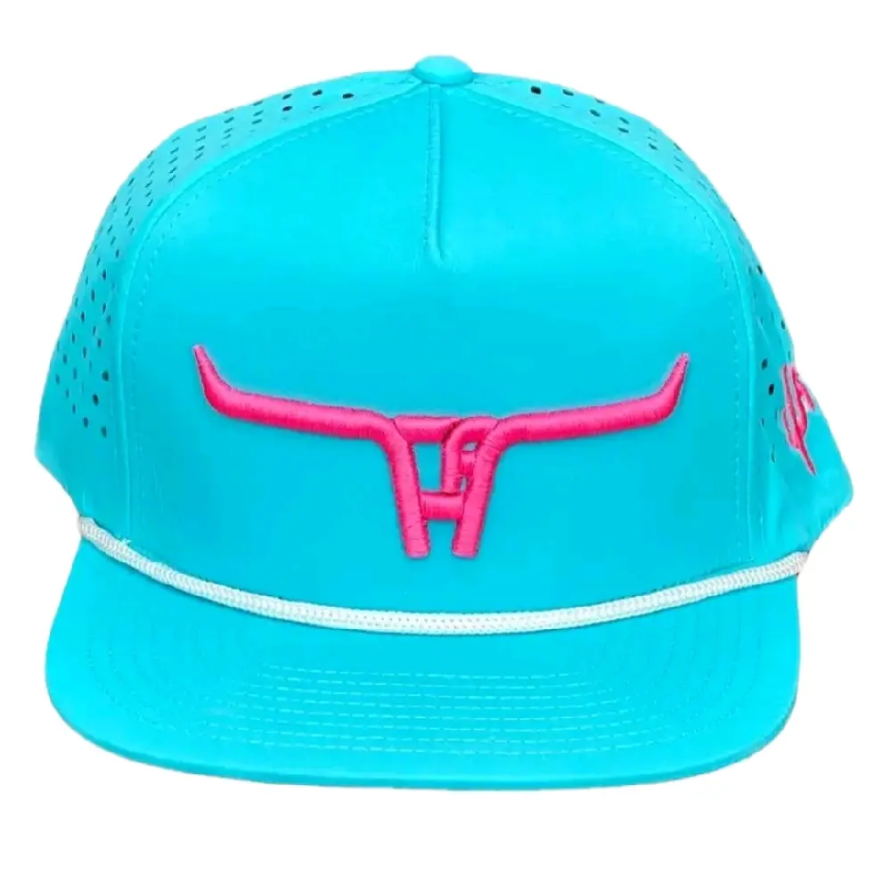 Cactus Alley Hat Co Turquoise Hat with Pink Longhorn Design
