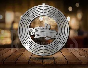 Rocks Custom Art Couple in Boat Wind Spinner - Durable Steel Outdoor Decor with Metal Swivel Hook & Mesmerizing Spinning Effect