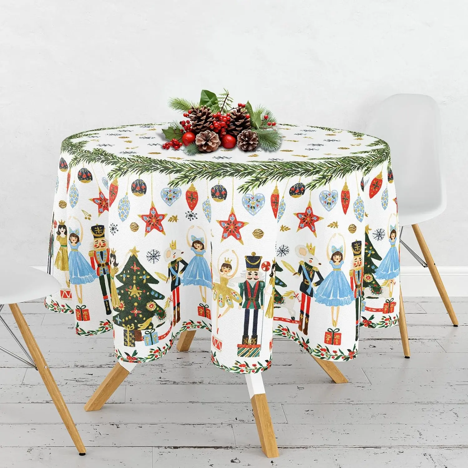 christmas party AnyDesign Christmas Round Tablecloth 60 Inch Watercolor Nutcracker Fabric Table Cloth Washable Table Cover for Picnic Dinner Table Home Xmas Party Decor