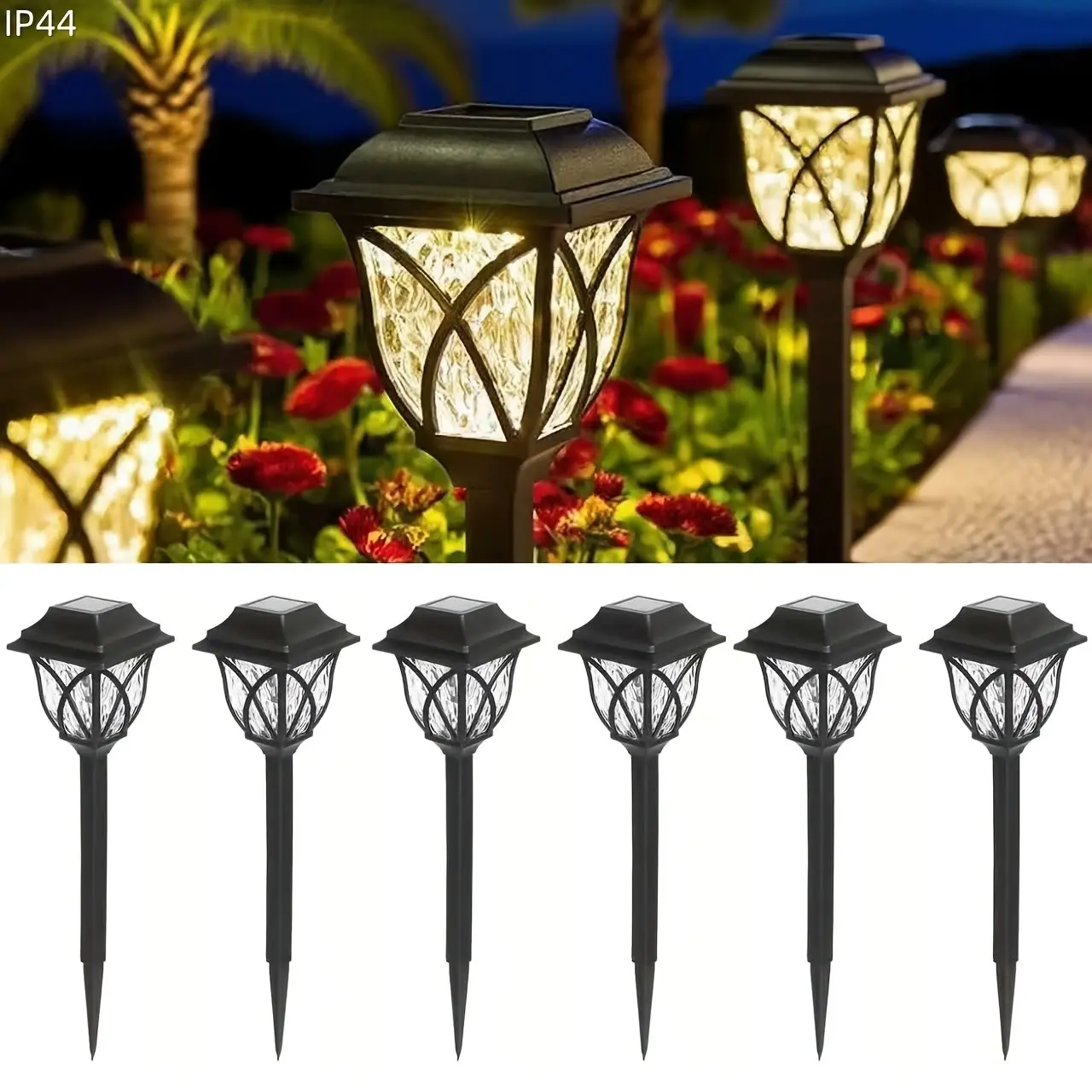 6PCS Solar Garden Lights Outdoor Retro Style LED Pathway Lights Solar Powered Landscape Lighting for Yard Patio Lawn Decor Decorative Solar Lights Outdoor with Stakes Easy to Install, Solar Lanterns
