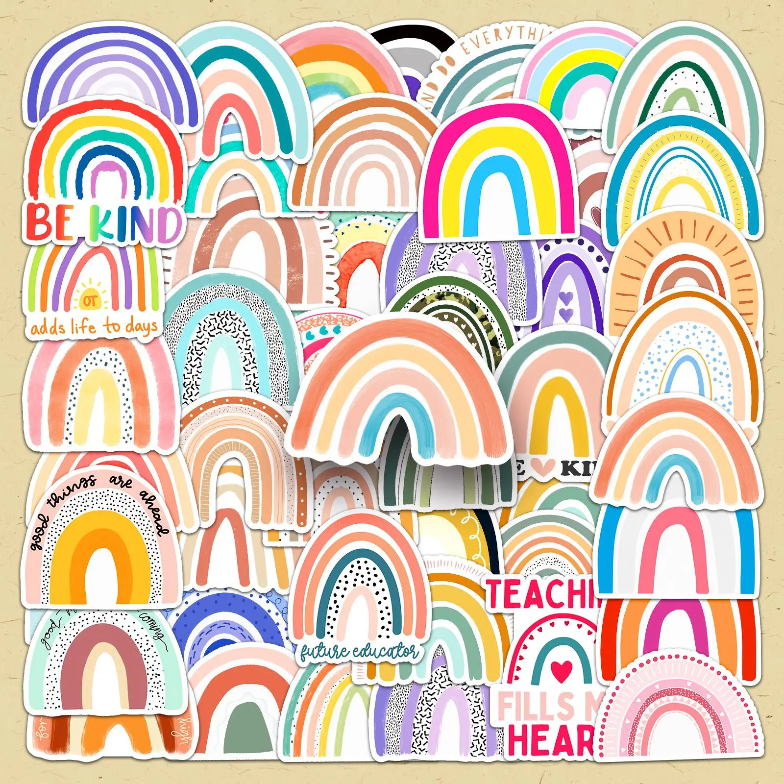 Colorful Rainbow Bridge Pattern Sticker, 50pcs/set Self Adhesive Decorative Stickers, DIY Decals for Scrapbooking, Journaling, Gift Wrapping
