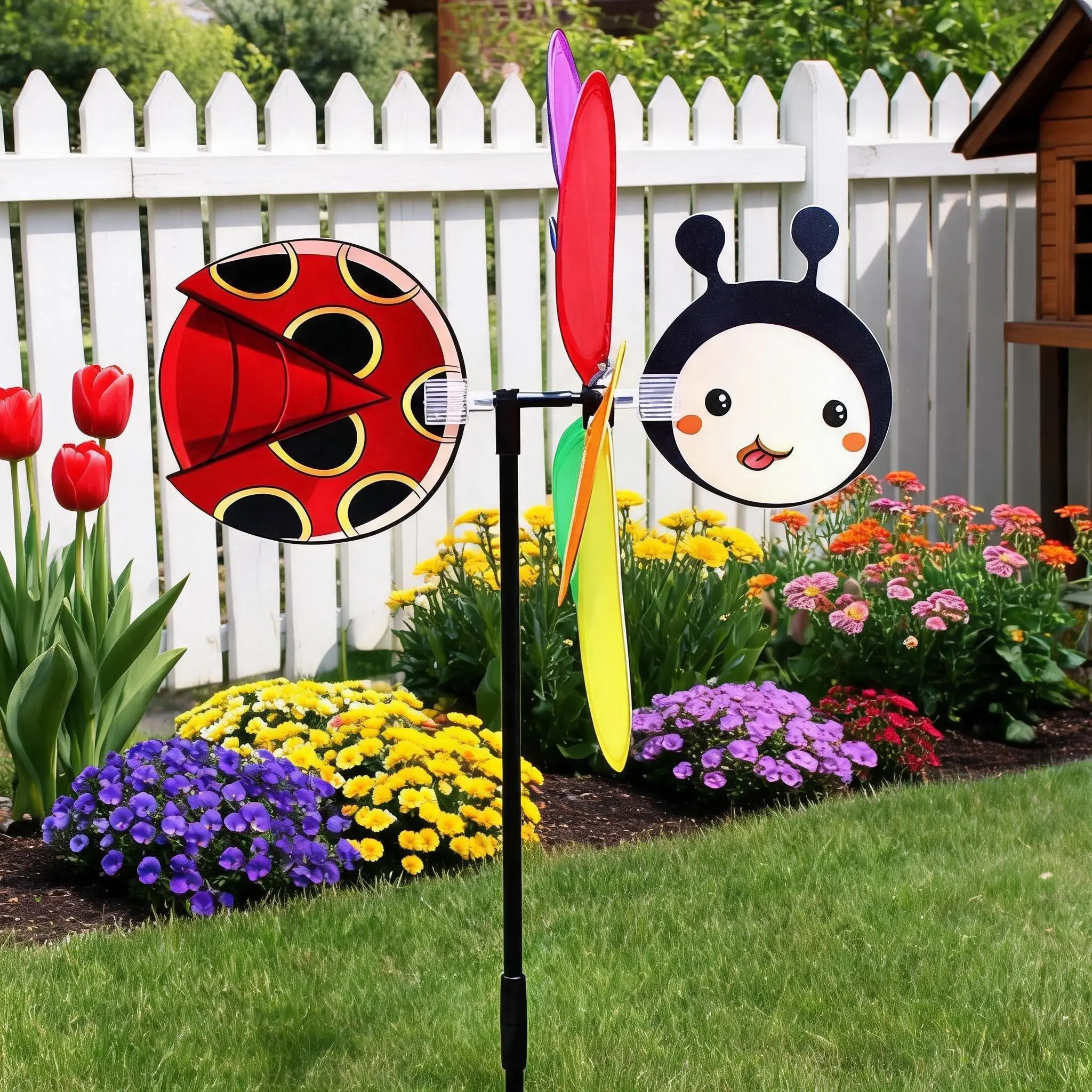 Cartoon Animal Wind Spinner, Colorful 3D Bee Beetle Windmill Waterproof Pinwheel, Detachable Outdoor Garden Decoration Windmill for Yard Scenic Area Party Decor Kids Educational Toy