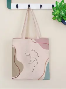 Simple Line Drawing Pattern Handbag, Large Capacity Shoulder Bag, Casual Daily Use, Suitable for Men and Women, All Seasons