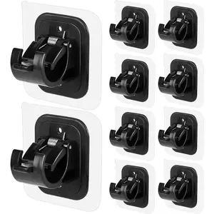 10-Pack Self-Adhesive Curtain Rod Brackets No Drilling Required Curtain Rod Brackets No Drilling Required Nail-Free Adjustable Curtain Rod Hooks Curtain Hooks Suitable for Bathroom Kitchen Home Bathroom Hotel (Black)