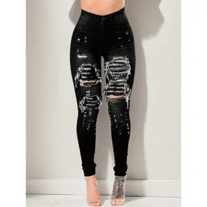 High Waisted Elastic Autumn Ripped Tight Jeans - Street Style Casual Basic Women's Jeans And Clothing Womenswear Bottom Fit Pants Streetwear Everyday