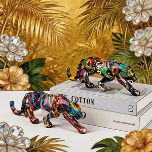 Collectibles Statues Hot Selling Colorful Animal Sculptures Creative Resin Crafts Water Transfer Printing Leopard Ornaments Home and Office Wine Cabinet Decorations