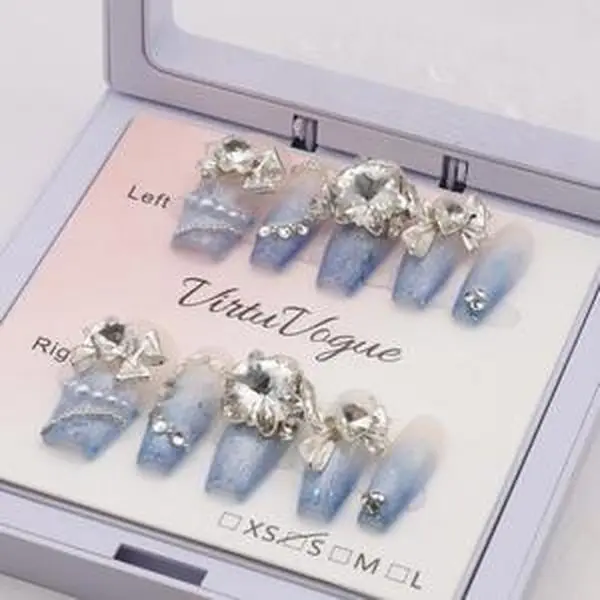 Icy Elegance Press-On Nails – Handcrafted, Reusable, Long-Lasting, Salon Quality Design + Free Application Toolkit