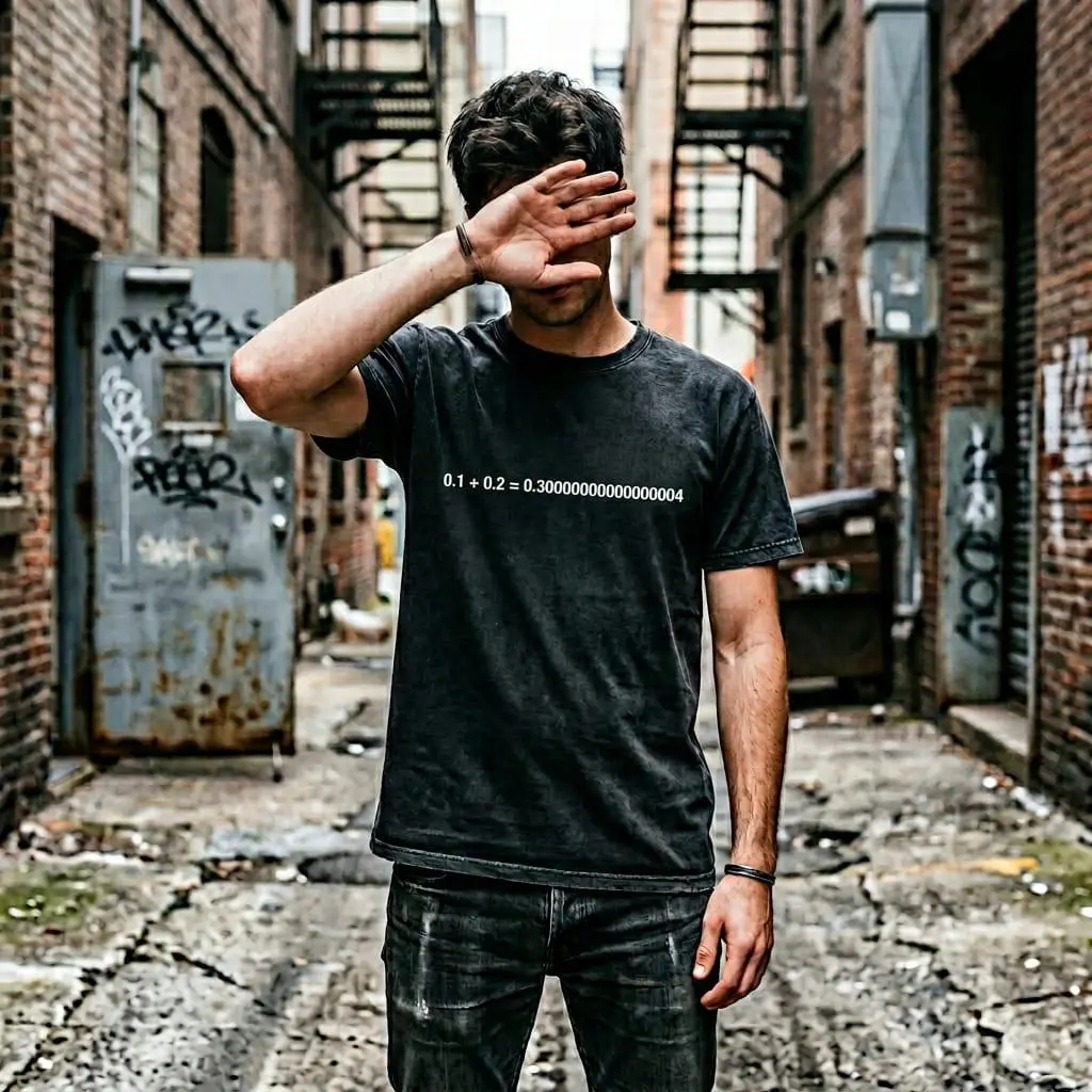 Programmer Logic "Floating Point Error" Tee - 0.1+0.2=0.30000000000000004 | 230g Heavyweight Washed Black Streetwear | Coding Humor Tee
