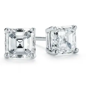 VS 1 1/4 Ct Asscher Cut Solitaire Moissanite Studs Womens Earrings White Gold