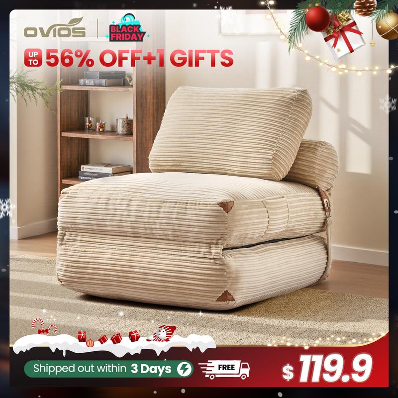 【Jumpstart Sale】Ovios Convertible 3 in 1 Folding Sofa Bed 36" W Boneless Chaise Lounge with Pillow & Lumbar Support for Living Room & Bedroom - No Assembly Required