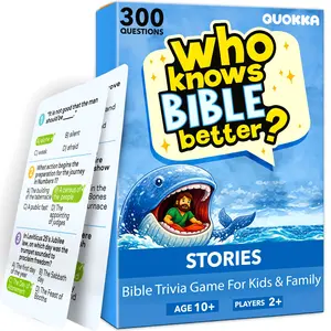 QUOKKA Bible Stories Trivia Card Game – Cardboard Faith-Based Game with 300 Trivia Questions, Encourages Learning for Family Nights