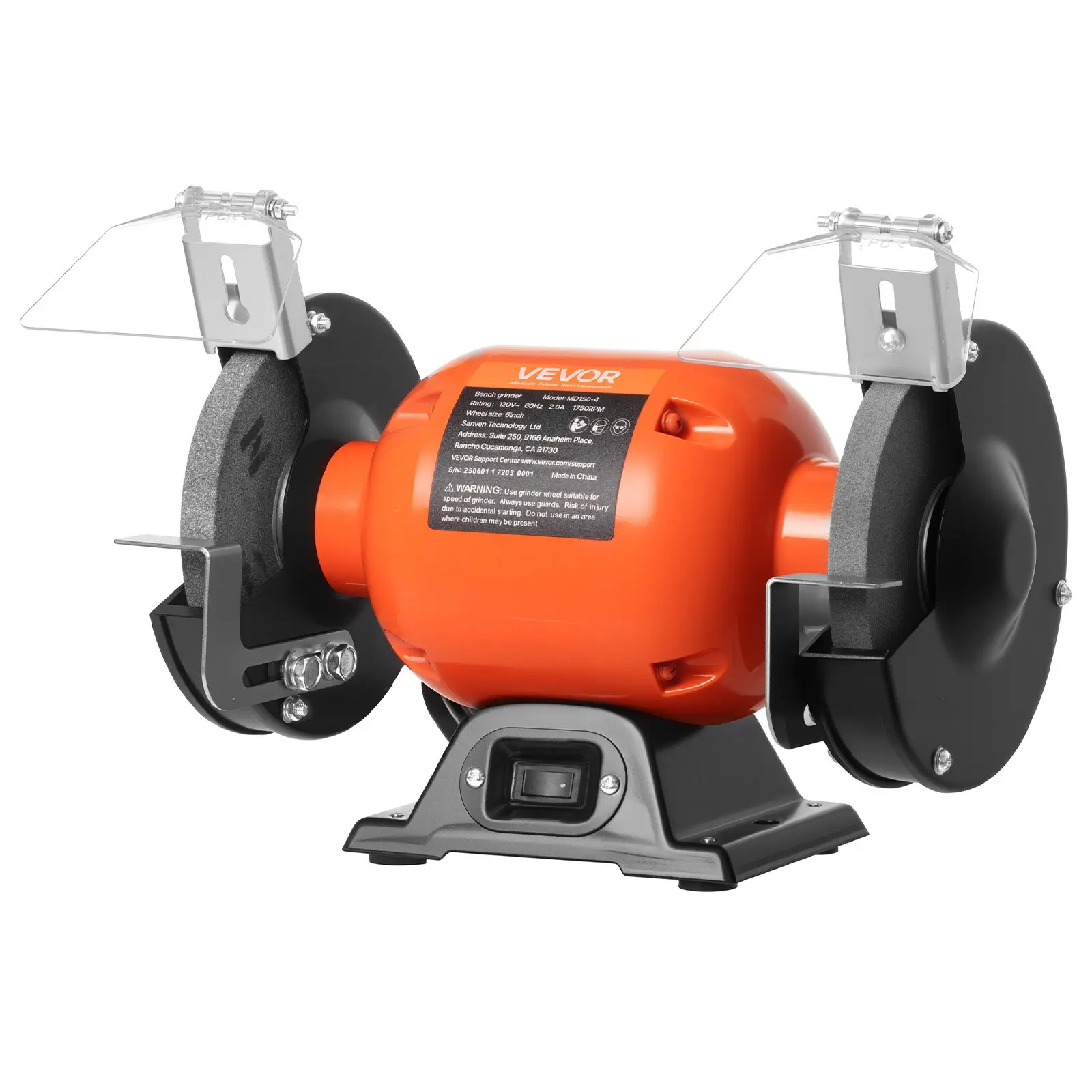 【Summerfinds】VEVOR Bench Grinder, 6-inch Single Speed Bench Grinder, 1750RPM Low-Speed Table Grinders with 250W 2A Induction Motor, 36/60-Grit Grinding Wheels & Adjustable Tool Rest for Precise Sharpening Grindin