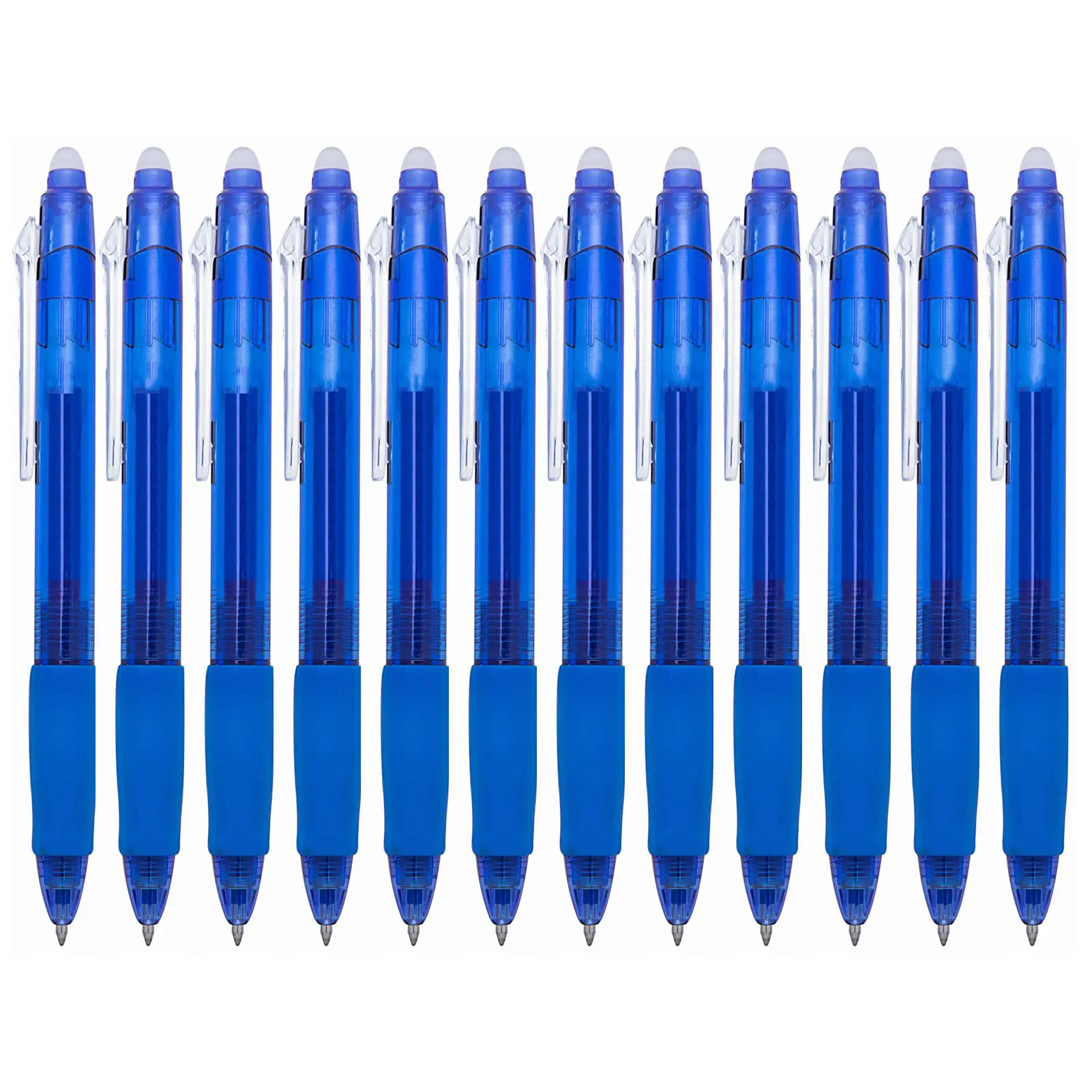 Erasable Clicker Gel Pens - 0.7mm Ball Point, Heat-Erase Function, Built-in Eraser, 12-Pack