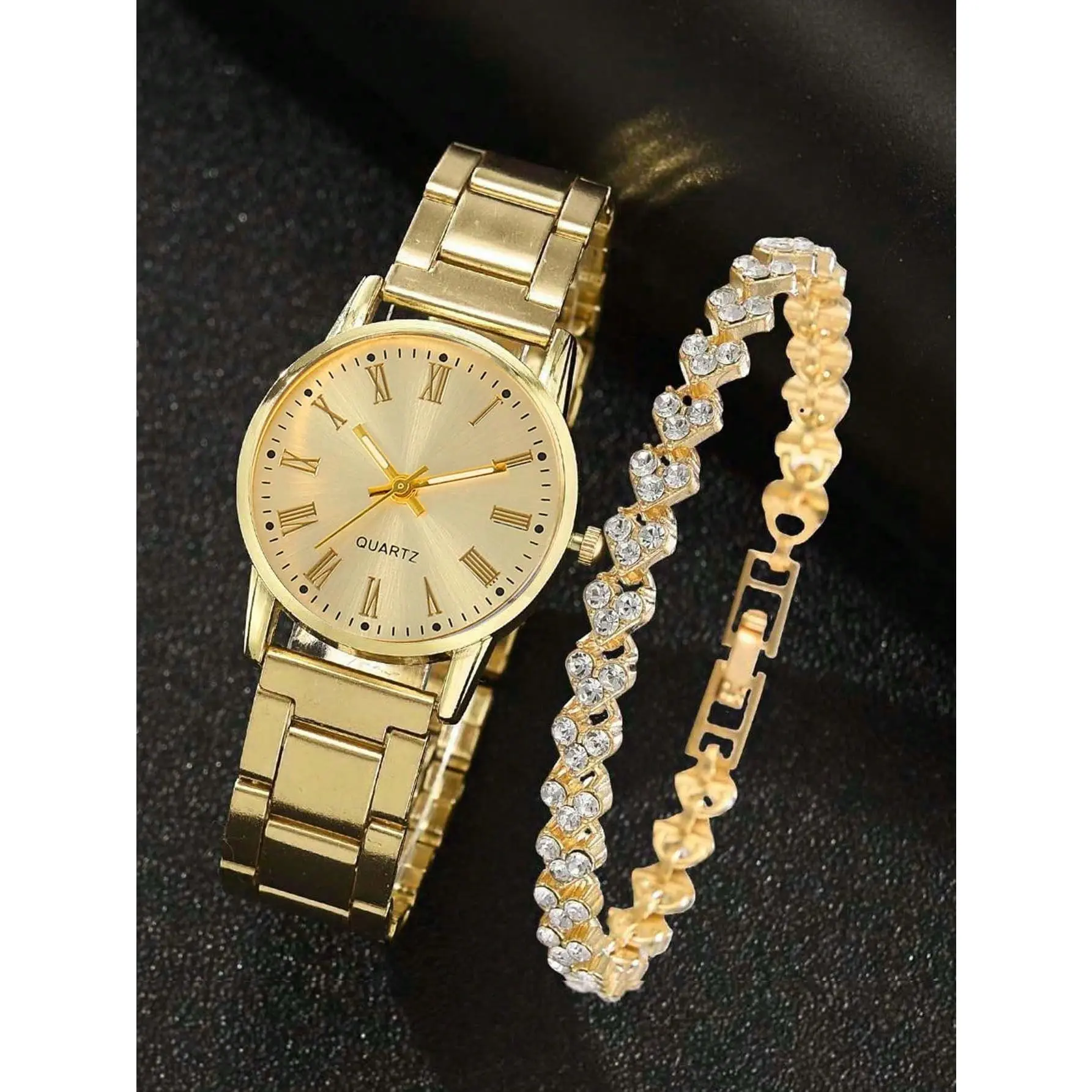 Gold single watch Roman face+bracelet