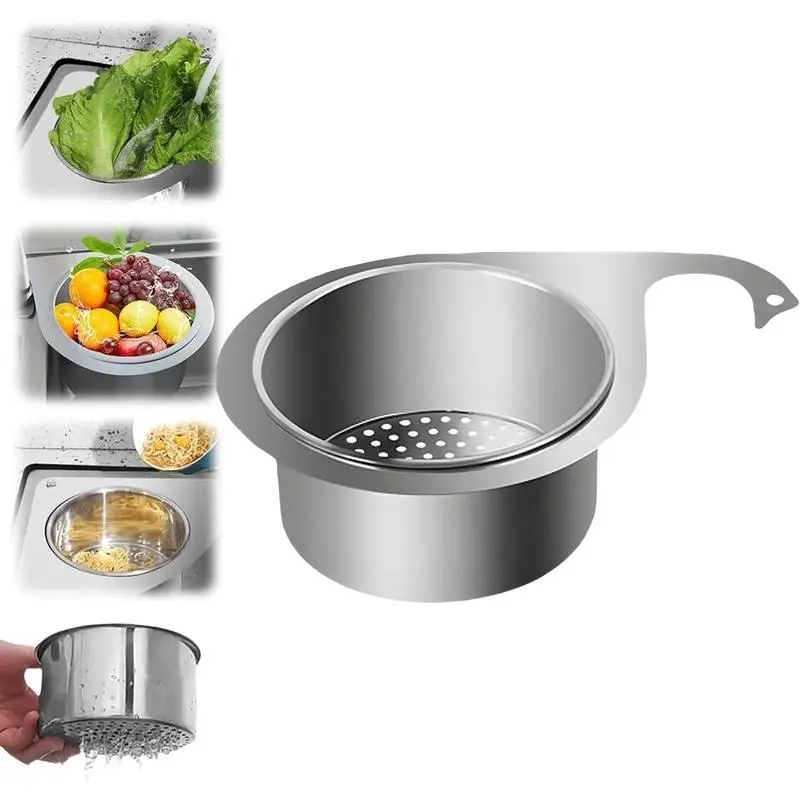 Stainless Steel Swan Sink Strainer Basket, Multifunctional Kitchen Sink Drain Strainer Faucet Hanging Filter Basket, Corner Sink Strainer Basket for Kitchen Fruit Vegetable (1 Pack)