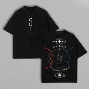 Satoru Gojo T-Shirt - Limitless Hollow Purple Gojo Inspired T-Shirt JJK Jujutsu Kaisen Anime Double Printed Vintage Washed Tee Unisex Oversize Anime Manga Washed Heavyweight Cotton, Jujutsu Kaisen anime merchandise