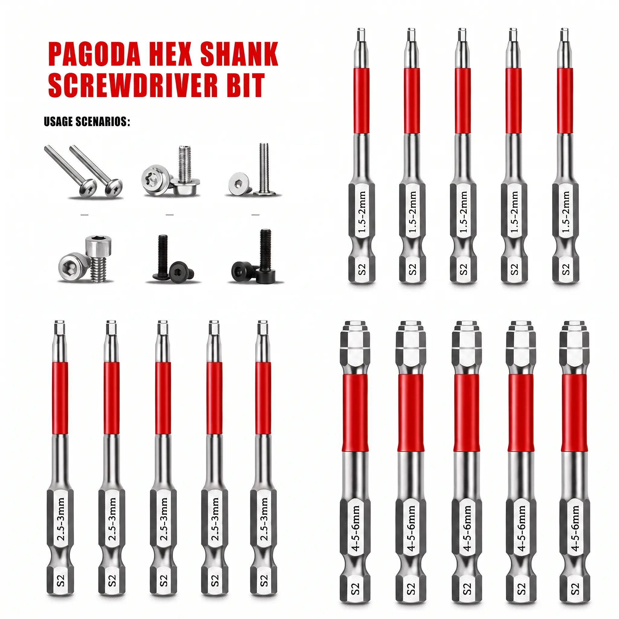 6-Piece Screwdriver Bit Set / 3-Piece Screwdriver, Suitable for Hand Tools, Hex Sockets, Hex Shank, Pagoda-Shaped Internal Design, A Single Bit Can Tighten 1.5mm to 6mm Nuts, Suitable for Electric Drills and Wrenches.