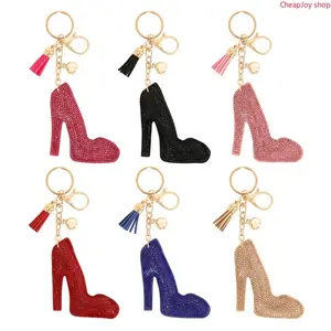 【Summervibes】Rhinestone Tassel High Heel Keychain, Sparkling Pink Glitter Shoe Charm, Gold Tone Hardware Decorative Pendant, Stylish Cute Bag Accessory For Daily Decoration And Lovely Small Gift Choice