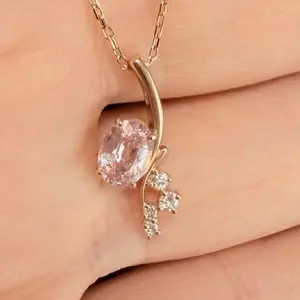 RFM1305 18K Pink Gold Padparadscha / Diamond 0.592ct + 0.05ct Necklace 0407