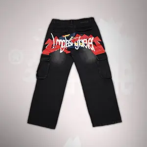 Black "LONG LASTING FOREVER" Denim Cargos