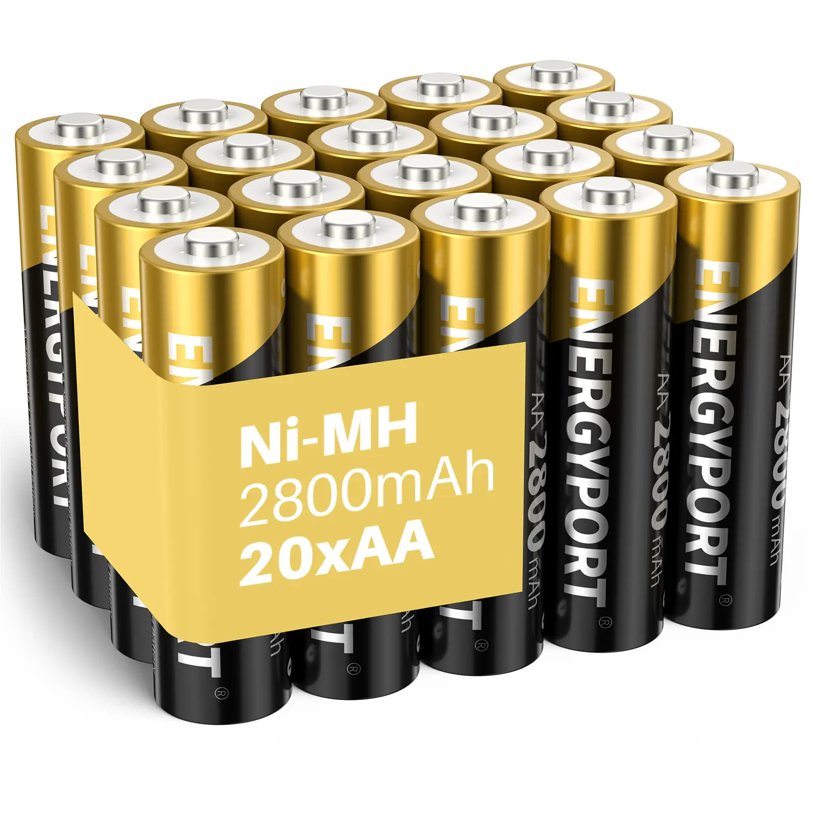 ENERGYPORT 20-Pack Rechargeable AA Ni-MH Batteries, 1.2V 2800mAh Extended Capacity Replacement Batteries, Compatible With Clocks, Night Lights, Extended Capacity Battery
